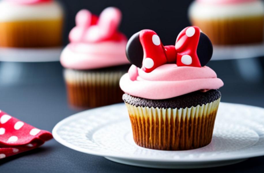 Minnie Mouse Schoko-Cupcakes mit samtiger Vanillecreme