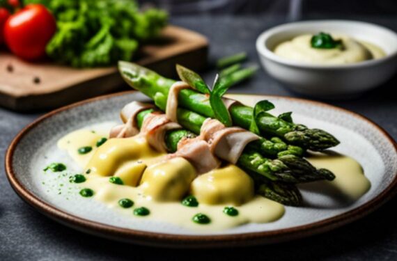 Spargel mit Kräuterflädle und Sauce Hollandaise